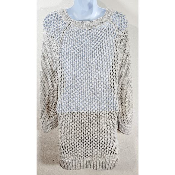 Gap Beige Tan Crew Neck Open Knit Chunky Sweater Top Large Long Sleeves Soft - Picture 3 of 6